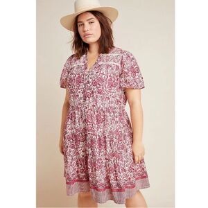 Anthropologie Sz XL Petite Georgina Tiered Shirtdress Floral Paisley